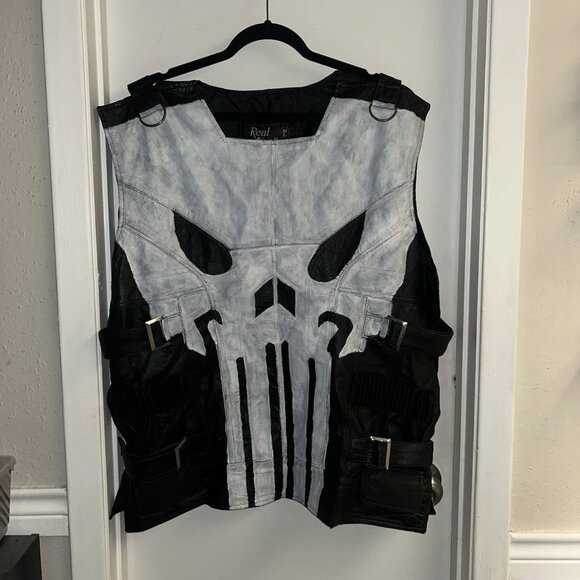 John Bernthal Punisher Season 2 Black Real Leather Cosplay Motorcycle Vest 5 XL - Picture 2 of 8